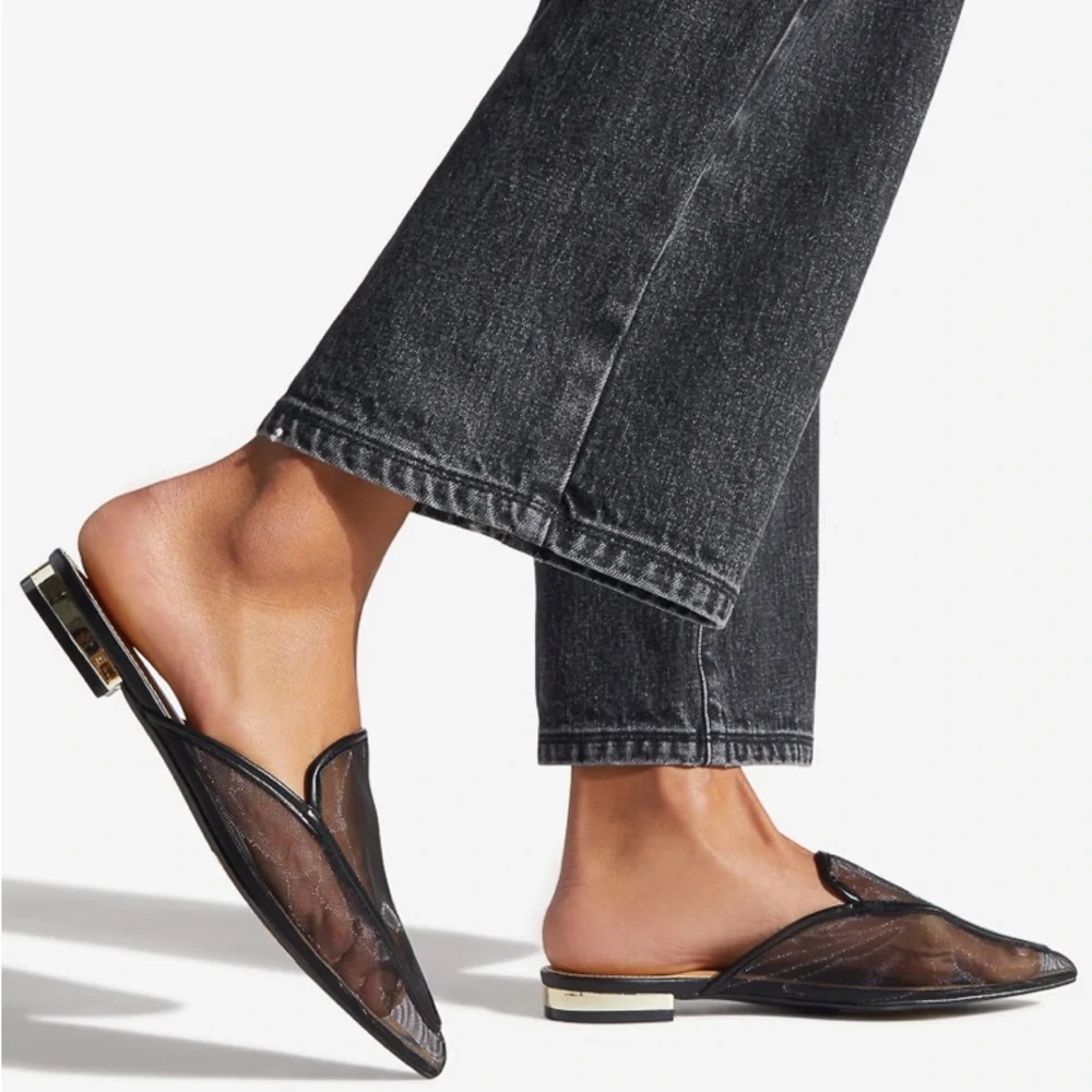 Sz 7W Franceen Pointed Toe Black Flats NIB-7244